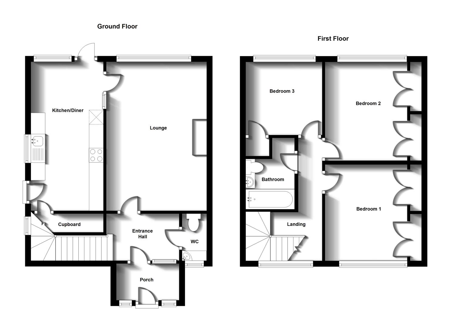 Floorplans For The Kent, Hillmorton,  Rugby