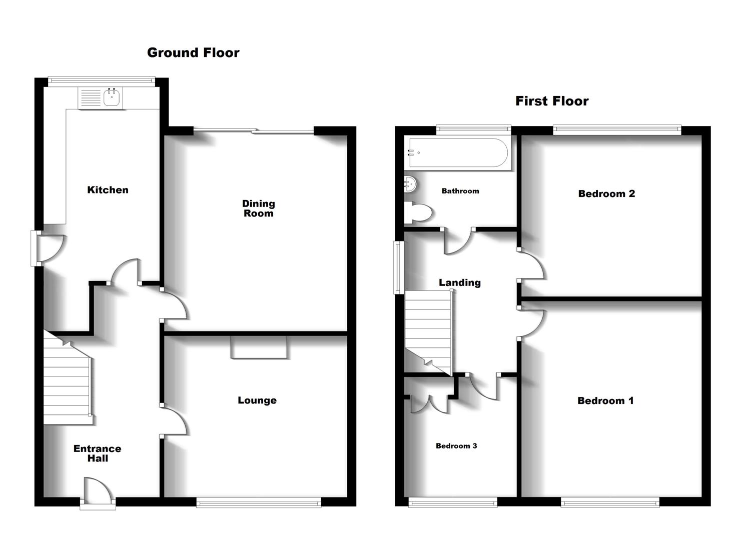 Floorplans For Blackwood Avenue, Bilton, Rugby