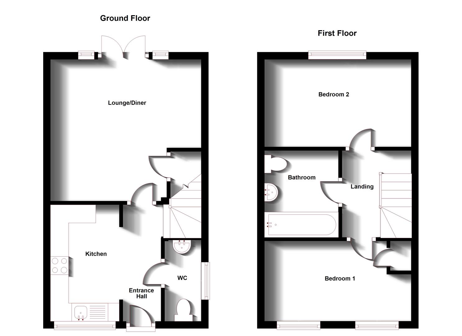 Floorplans For Batt Close, Rochberie Heights, Rugby