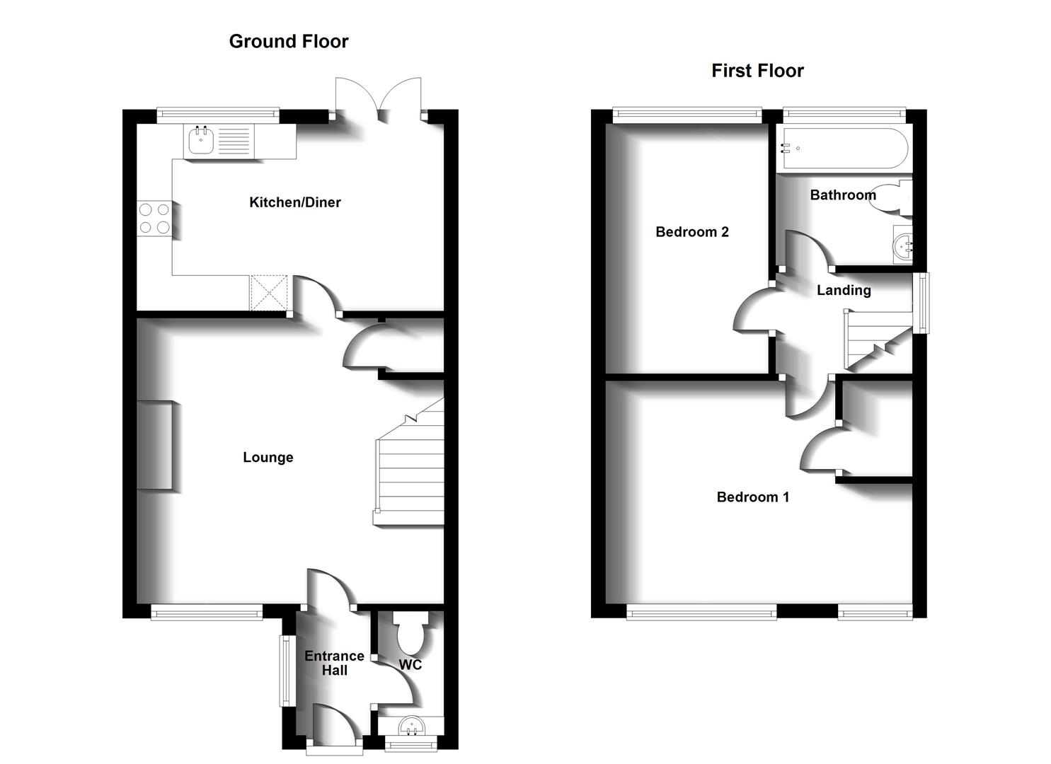 Floorplans For Viaduct Close, Rugby