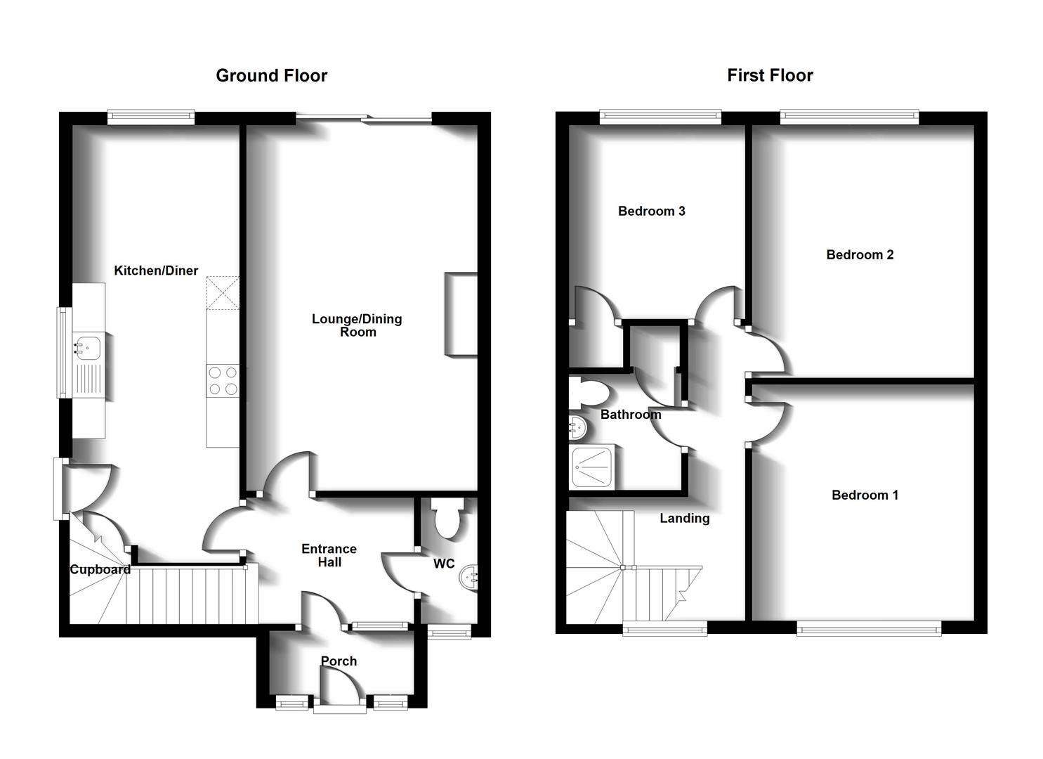 Floorplans For The Kent, Hillmorton, Rugby